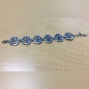 🌹RARE BRIGHTON VINTAGE Silver Rose Link Bracelet, Excellent Condition! 🌹